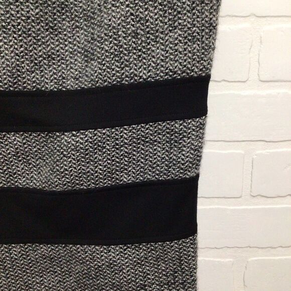 INFINITIF tweed pencil skirt wool blend black grey belted size 38 - Picture 7 of 16